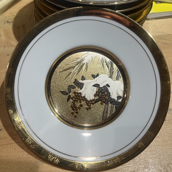 Japanese Floral Calendar Chokin Collection 9 Plates Hamilton 24K GORGEOUS! EX! - Picture 10 of 13